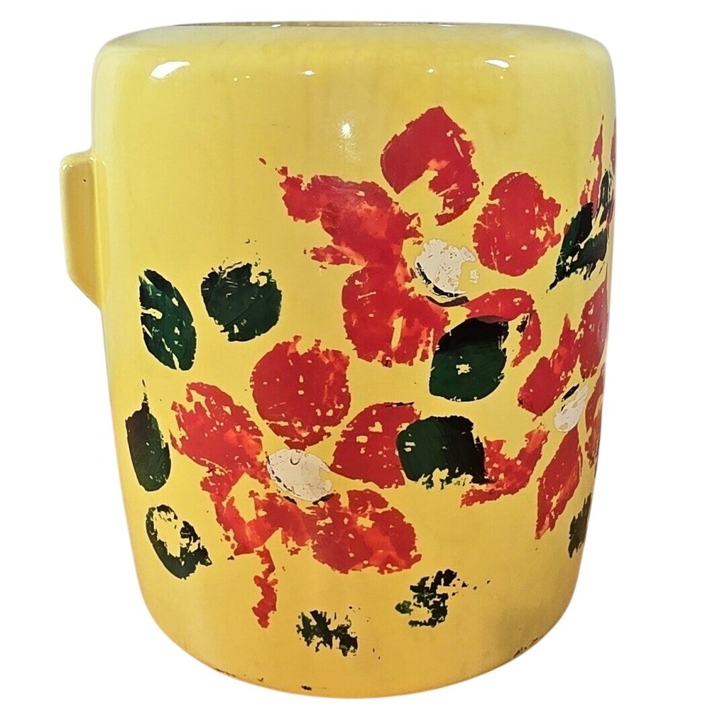 Vintage MCCOY Yellow Cookie Jar with Red flowers -‎ NO LID 8" tall